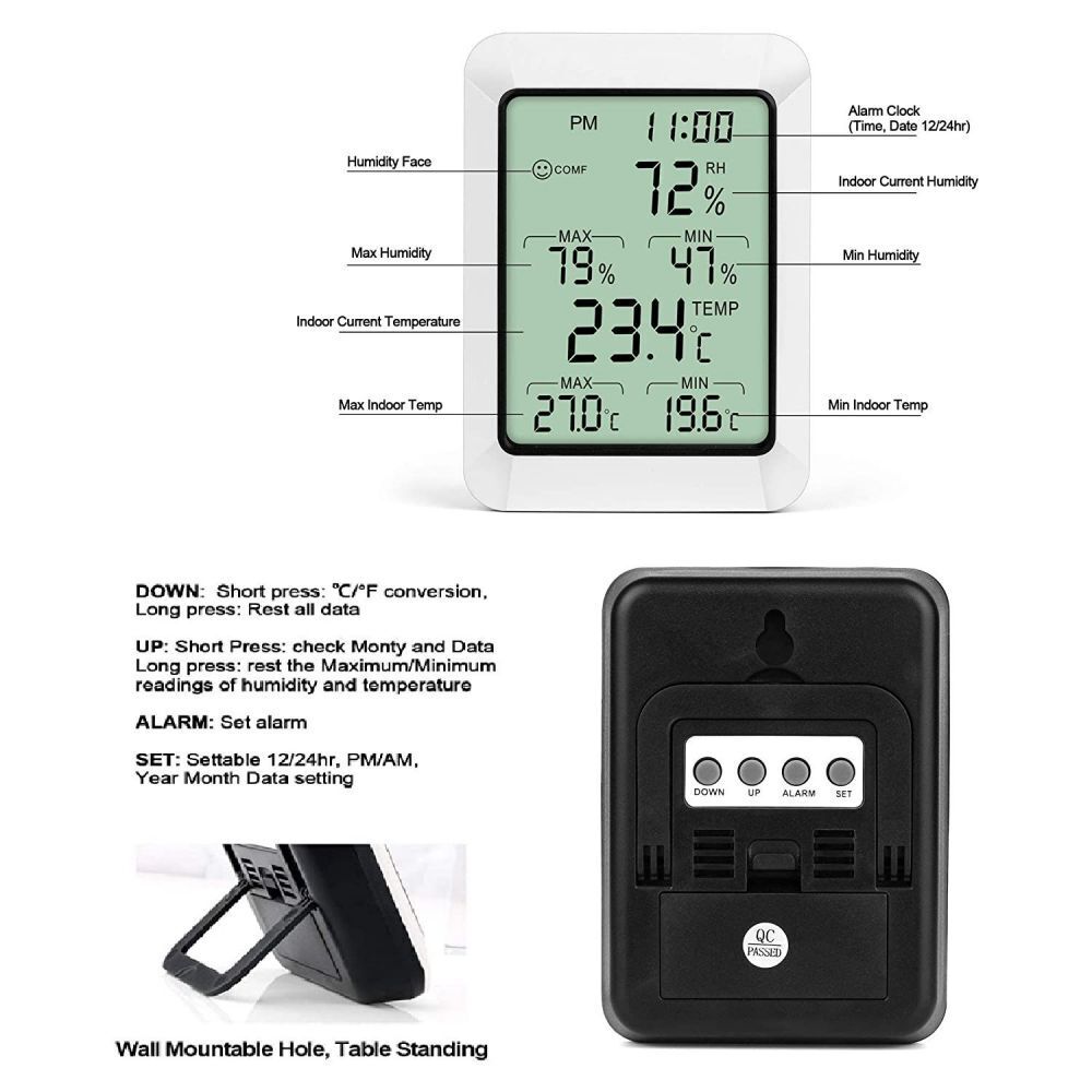 Hygrometer, Thermometer, Humidity Meter, Air Quality Monitor - Dust Mite Allergy Solutions 