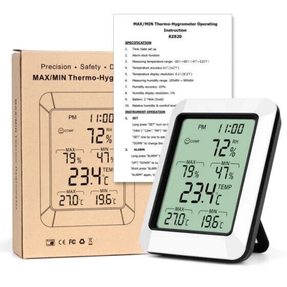 Hygrometer, Thermometer, Humidity Meter, Air Quality Monitor - Dust Mite Allergy Solutions 