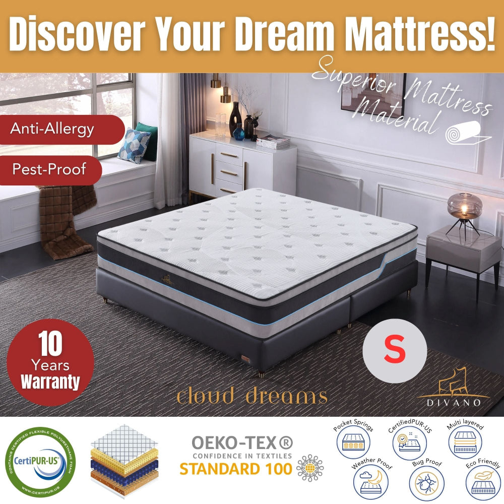 Plush Top Luxury Mattress I Pocket Spring I SINGLE I 28cm  Free Shipping - Dust Mite Allergy Solutions - Hypoallergenic mattress, Anti-allergy mattress, OEKO-TEX certified mattress, Certipur-US foam mattress, Dust mite resistant mattress, Pocket spring mattress, Plush mattress, Allergy-friendly mattress, Breathable mattress, King size mattress, Queen size mattress, Double size mattress, King single mattress, Single size mattress, Eco-friendly mattress, Chemical-free mattress, Comfortable mattress