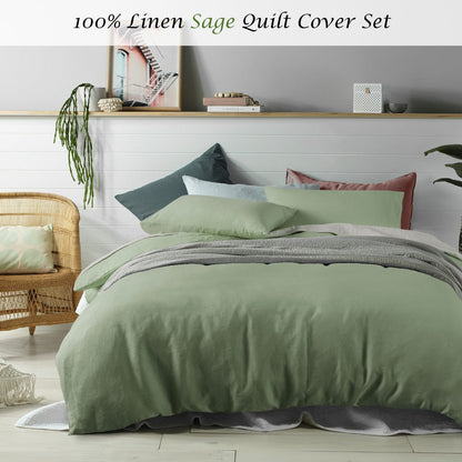 100% Linen Quilt Cover Set I Sage I Double